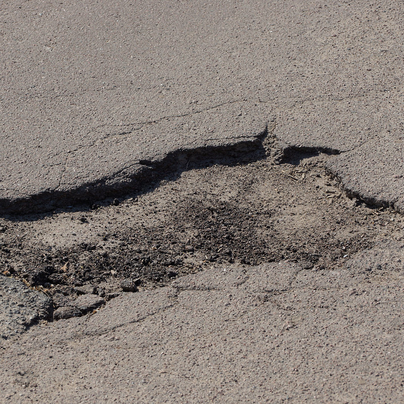 close-up of a pothole 