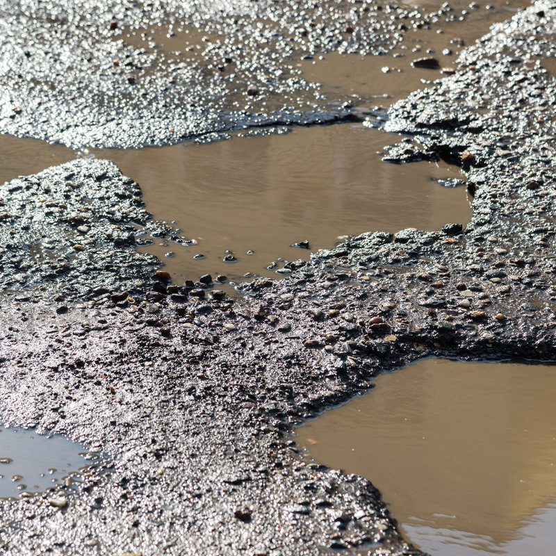 close-up of potholes 