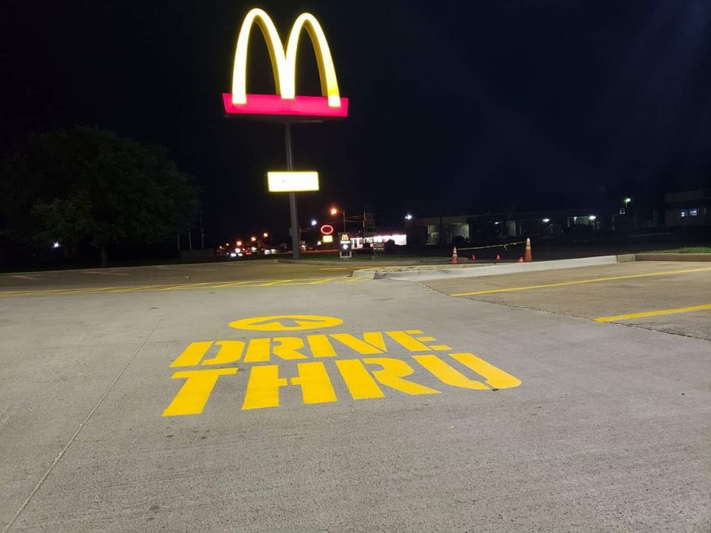 New Parking Lot Paint on McDonald's Driveway